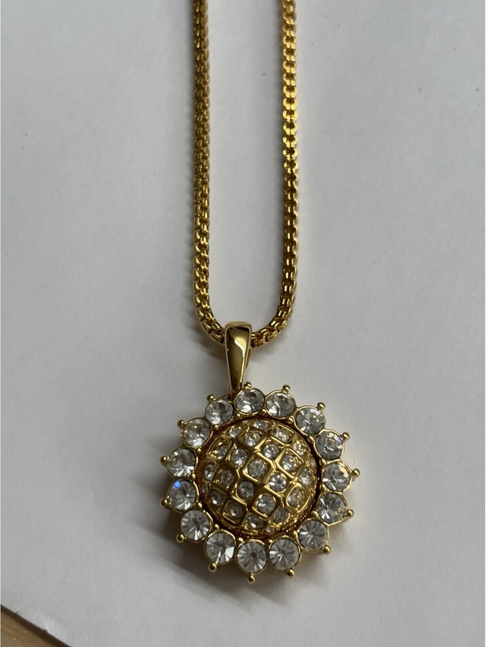 Nolan miller gold tone sunflower rhinestone necklace pendant